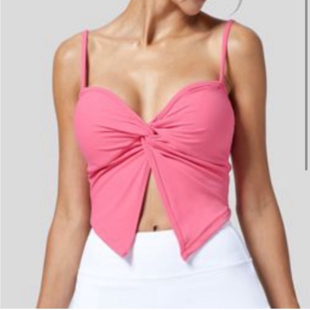 Halara Twisted Split Cropped Yoga Tank Top Pink Medium